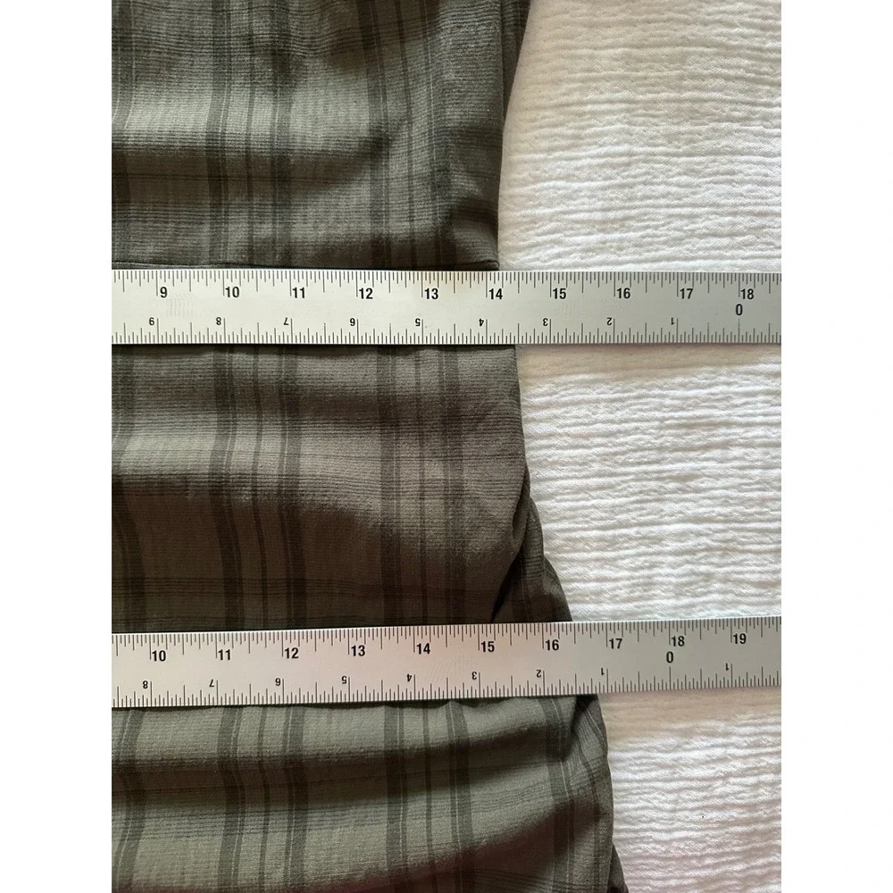 NWT Zara Khaki‎ Green Plaid Side Ruched Puff Sleeve Mini Dress Size Large L